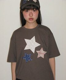 STAR PATCH MIXED APPLIQUE T SHIRT CHARCOAL