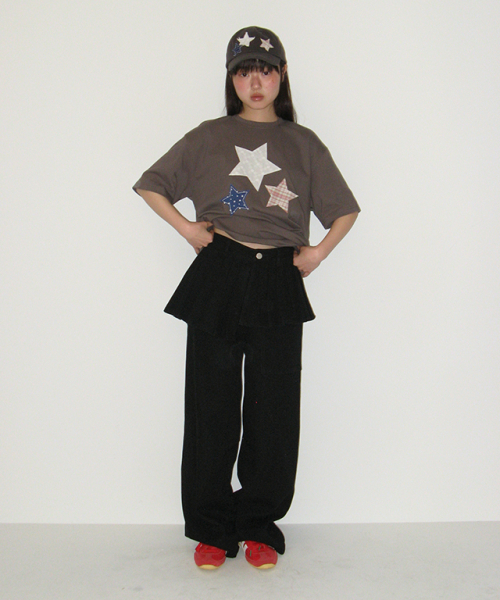 RONRON（ロンロン）の「STAR PATCH MIXED APPLIQUE T SHIRT CHARCOAL（Tシャツ/カットソー・レディース・その他・FREE）」の3枚目の写真