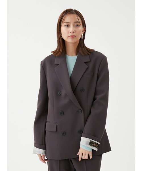 【Mila Owen】グレー ダブルブレストジャケット セットアップ対応】ターンバックダブルブレストジャケット（テーラード