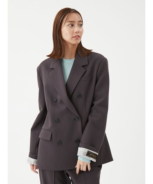 【Mila Owen】グレー ダブルブレストジャケット セットアップ対応】ターンバックダブルブレストジャケット（テーラード