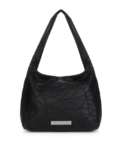 LEATHER WRINKLE TOTE BAG_BLACK