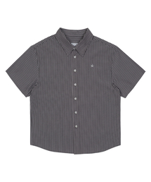 THE COLDEST MOMENT（ザコールデストモーメント）の「TCM mini logo stripe half shirts (black)（シャツ/ブラウス・メンズ）」