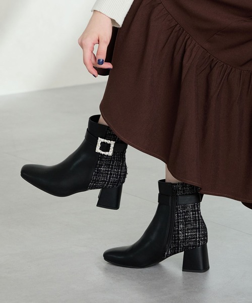 ビジュー モチーフ 切替 ヒール ブーツ /51424