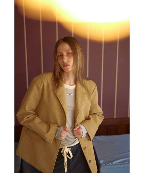 LETERIE(レテリー)の「FAUX LEATHER BLAZER JACKET_SAND BEIGE(ライダースジャケット・レディース・サンドベージュ・FREE)」の1枚目の写真