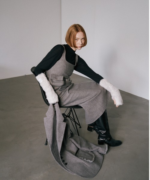Muel Chic（ミュエルシック）の「Vila tweed jumper onepiece  ヴィラツイードジャンパーワンピース（ワンピース・レディース・ブラウン/グレー/チャコールグレー・FREE）」の5枚目の写真