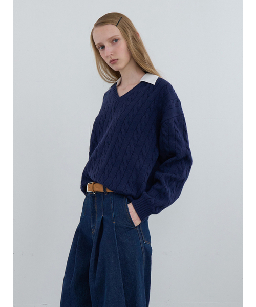 Kijun(キジュン)の「Shirt Collar V-Neck Knit Navy(ニット/セーター・レディース・その他・SMALL/MEDIUM)」の2枚目の写真