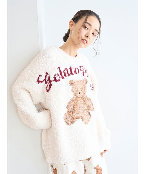 ジェラートピケ　ベアジャガードプルオーバー　ホワイト HOLIDAY】ジェラートスノーベアジャガードプルオーバー（ルームウェア