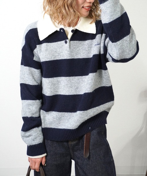 gossara(ゴサラ)の「ラガーボーダーTOPS(ニット/セーター・レディース・ワイン/ブラウン/ネイビー・FREE)」の11枚目の写真