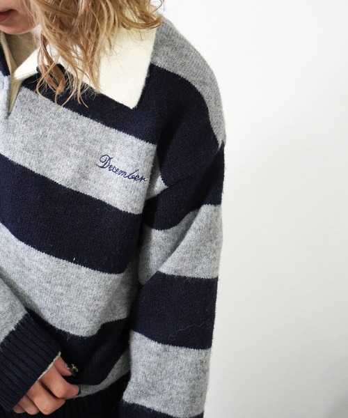 gossara(ゴサラ)の「ラガーボーダーTOPS(ニット/セーター・レディース・ワイン/ブラウン/ネイビー・FREE)」の12枚目の写真