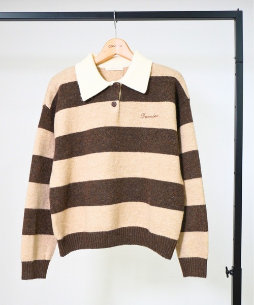 gossara(ゴサラ)の「ラガーボーダーTOPS(ニット/セーター・レディース・ワイン/ブラウン/ネイビー・FREE)」の22枚目の写真