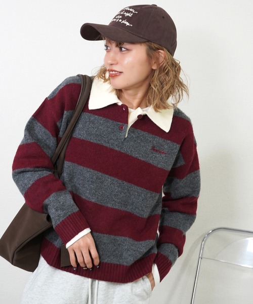 gossara(ゴサラ)の「ラガーボーダーTOPS(ニット/セーター・レディース・ワイン/ブラウン/ネイビー・FREE)」の15枚目の写真