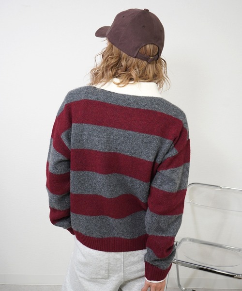 gossara(ゴサラ)の「ラガーボーダーTOPS(ニット/セーター・レディース・ワイン/ブラウン/ネイビー・FREE)」の16枚目の写真