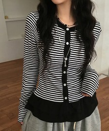 Chiina | Chiina /ボーダー　フリルレイヤード長袖トップス(カーディガン/ボレロ)