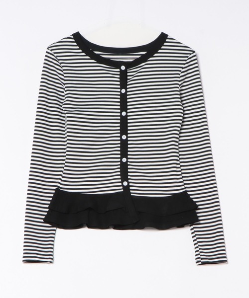 Chiina(チーナ)の「Chiina /ボーダー フリルレイヤード長袖トップス(カーディガン/ボレロ・レディース・ブラック/チャコールグレー/グレー・FREE)」の9枚目の写真