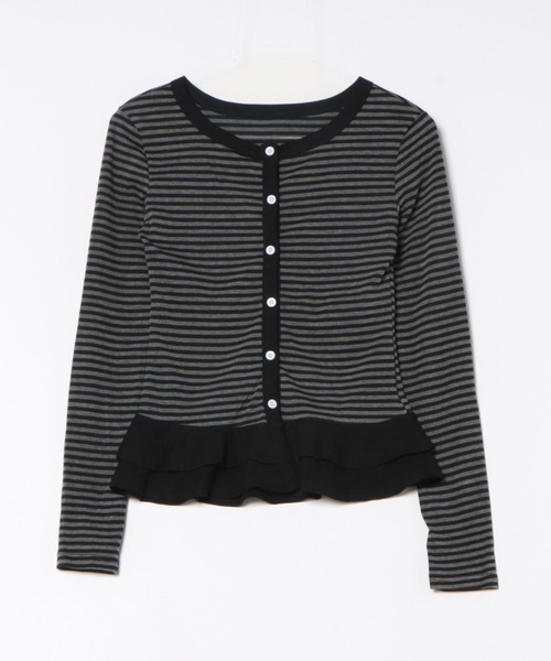 Chiina(チーナ)の「Chiina /ボーダー フリルレイヤード長袖トップス(カーディガン/ボレロ・レディース・ブラック/チャコールグレー/グレー・FREE)」の13枚目の写真