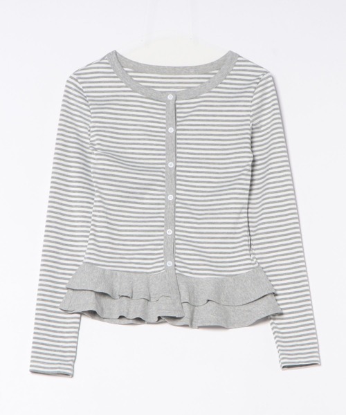 Chiina(チーナ)の「Chiina /ボーダー フリルレイヤード長袖トップス(カーディガン/ボレロ・レディース・ブラック/チャコールグレー/グレー・FREE)」の7枚目の写真
