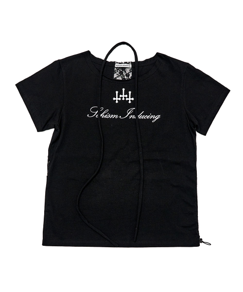 SCHISM INDUCING（スキズムインデューシング）の「CROSS STRING T SHIRT BLACK（Tシャツ/カットソー・レディース・その他・OS）」の2枚目の写真