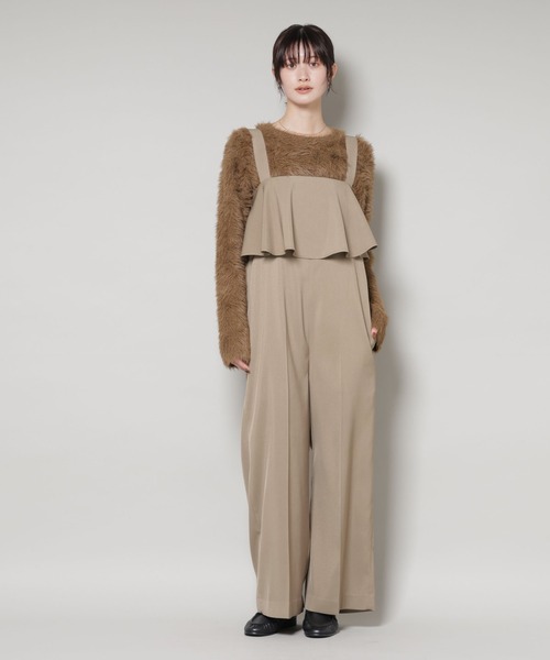 NANO universe（ナノユニバース）の「フロントフリルサロパットパンツ（サロペット/オーバーオール・レディース・ブラウン/ベージュ/ネイビー・FREE）」の3枚目の写真