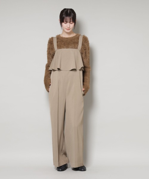 NANO universe（ナノユニバース）の「フロントフリルサロパットパンツ（サロペット/オーバーオール・レディース・ブラウン/ベージュ/ネイビー・FREE）」の6枚目の写真