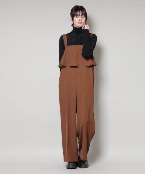 NANO universe（ナノユニバース）の「フロントフリルサロパットパンツ（サロペット/オーバーオール・レディース・ブラウン/ベージュ/ネイビー・FREE）」の14枚目の写真