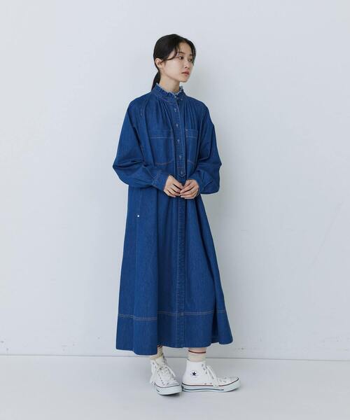 conges payes ADIEU TRISTESSE（コンジェ ペイエ アデュートリステス）の「【1月お気に入り登録ブランド内2位】フリルカラーデニムワンピース（ワンピース・レディース・インディゴブルー/ライトインディゴブルー・38）」の12枚目の写真