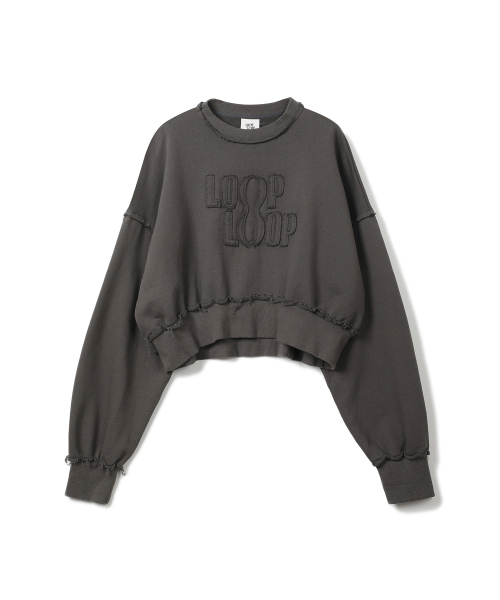 LOOPLOOP(ループループ)の「ヴィンテージオーバーサイズロゴクロップスウェットシャツマンツーマン(ヴィンテージグレー)(スウェット・レディース・その他・FREE)」の2枚目の写真