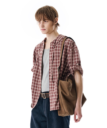 Roll-up Button Hooded Check Half Shirt [BURGUNDY]_SESH013BURGUNDY
