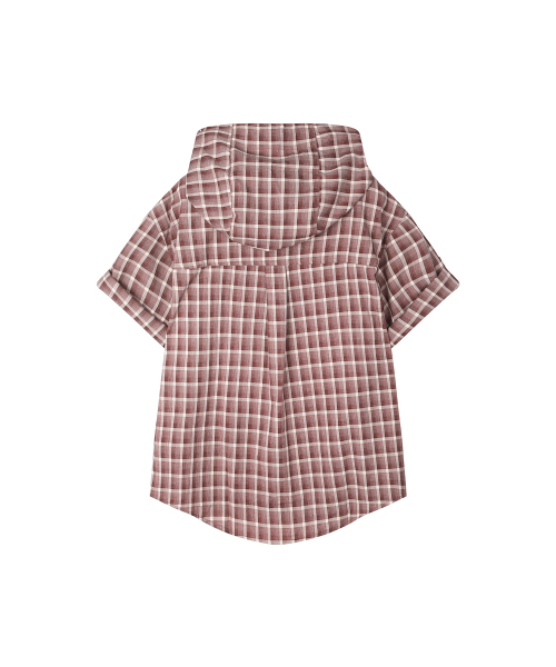 SECONDMONO（セカンドモノローグ）の「Roll-up Button Hooded Check Half Shirt [BURGUNDY]_SESH013BURGUNDY（シャツ/ブラウス・レディース・その他・SMALL/MEDIUM/X-SMALL）」の3枚目の写真