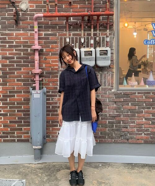 SECONDMONO（セカンドモノローグ）の「Roll-up Button Hooded Check Half Shirt [BURGUNDY]_SESH013BURGUNDY（シャツ/ブラウス・レディース・その他・SMALL/MEDIUM/X-SMALL）」の7枚目の写真