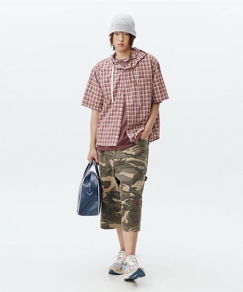 SECONDMONO（セカンドモノローグ）の「Roll-up Button Hooded Check Half Shirt [BURGUNDY]_SESH013BURGUNDY（シャツ/ブラウス・レディース・その他・SMALL/MEDIUM/X-SMALL）」の16枚目の写真