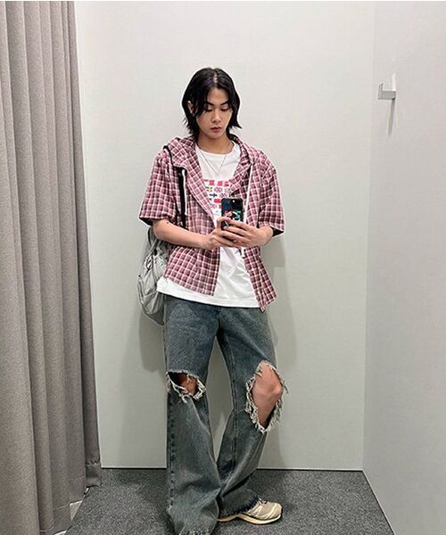 SECONDMONO（セカンドモノローグ）の「Roll-up Button Hooded Check Half Shirt [BURGUNDY]_SESH013BURGUNDY（シャツ/ブラウス・レディース・その他・SMALL/MEDIUM/X-SMALL）」の17枚目の写真