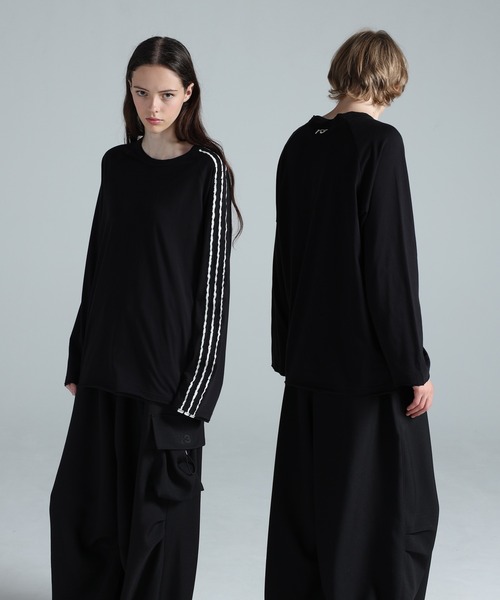 Y-3(ワイスリー)の「Y-3 RAW EDGE 3 STRIPES LONG SLEEVE TEE(Tシャツ/カットソー・メンズ・ブラック・XX-SMALL/X-SMALL/SMALL/MEDIUM/LARGE/X-LARGE/XX-LARGE)」の1枚目の写真