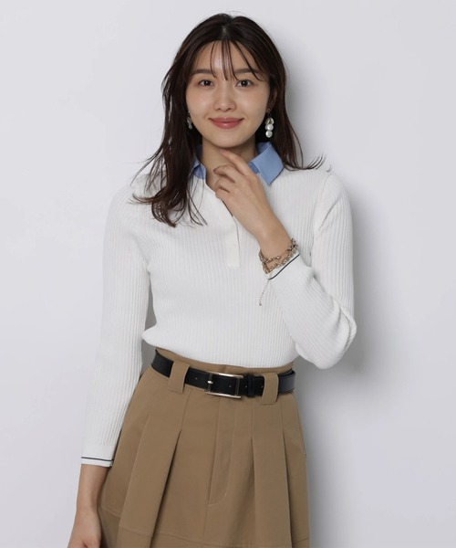 JUSGLITTY(ジャスグリッティー)の「シャツカラーVネックアンサンブル(ニット/セーター・レディース・ホワイト/ネイビー/グレー・2)」の10枚目の写真