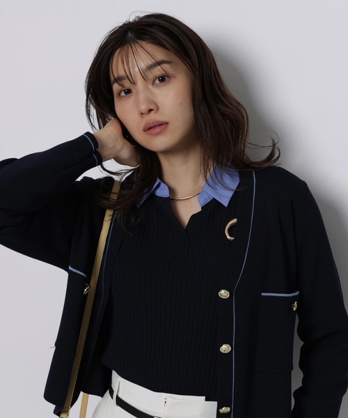 JUSGLITTY(ジャスグリッティー)の「シャツカラーVネックアンサンブル(ニット/セーター・レディース・ホワイト/ネイビー/グレー・2)」の16枚目の写真