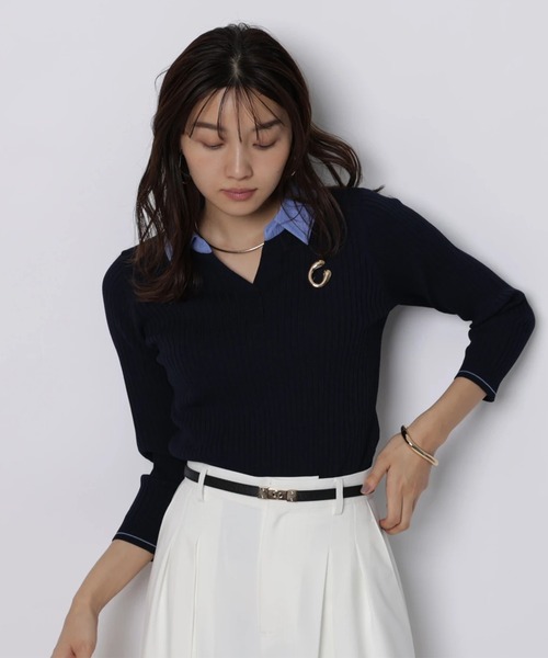 JUSGLITTY(ジャスグリッティー)の「シャツカラーVネックアンサンブル(ニット/セーター・レディース・ホワイト/ネイビー/グレー・2)」の21枚目の写真