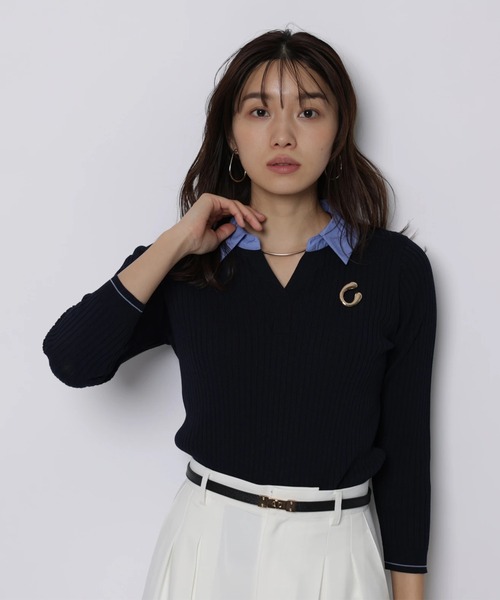 JUSGLITTY(ジャスグリッティー)の「シャツカラーVネックアンサンブル(ニット/セーター・レディース・ホワイト/ネイビー/グレー・2)」の22枚目の写真