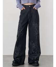 MURUA | ダメージフラワーワイドデニム(デニムパンツ)