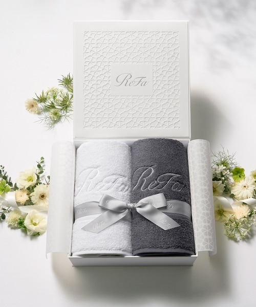 リファ バスタオル2枚セット (ホワイト & ダークグレー)（ボディケア