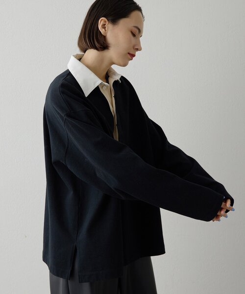 Whim Gazette（ウィムガゼット）の「刺繍ラガーシャツ（Tシャツ/カットソー・レディース・ベージュ/ブラック・FREE）」の19枚目の写真