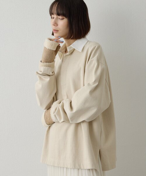 Whim Gazette（ウィムガゼット）の「刺繍ラガーシャツ（Tシャツ/カットソー・レディース・ベージュ/ブラック・FREE）」の5枚目の写真