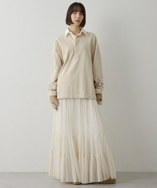 Whim Gazette（ウィムガゼット）の「刺繍ラガーシャツ（Tシャツ/カットソー・レディース・ベージュ/ブラック・FREE）」の3枚目の写真