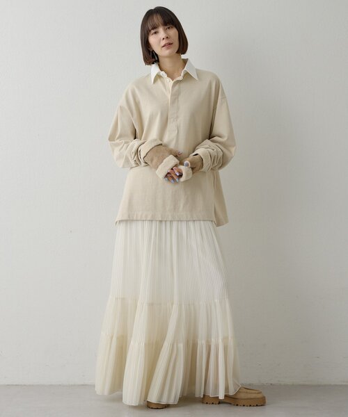 Whim Gazette（ウィムガゼット）の「刺繍ラガーシャツ（Tシャツ/カットソー・レディース・ベージュ/ブラック・FREE）」の10枚目の写真