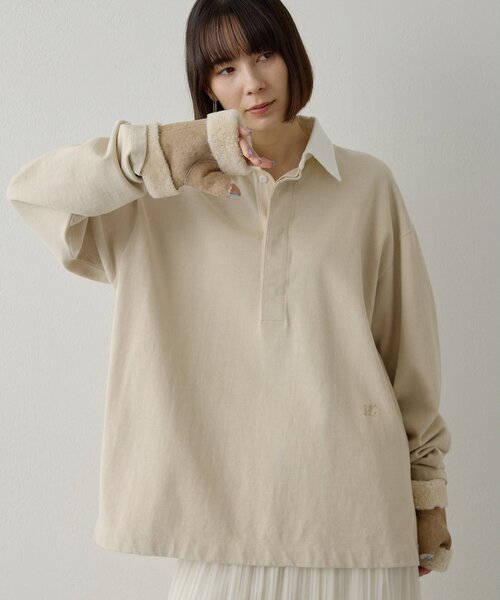 Whim Gazette（ウィムガゼット）の「刺繍ラガーシャツ（Tシャツ/カットソー・レディース・ベージュ/ブラック・FREE）」の9枚目の写真