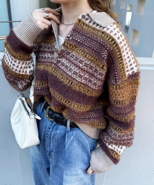 DOUBLE NAME（ダブルネーム）の「USEDジャガードニット（ニット/セーター・レディース・ブラウン系/レッド系・FREE）」の2枚目の写真