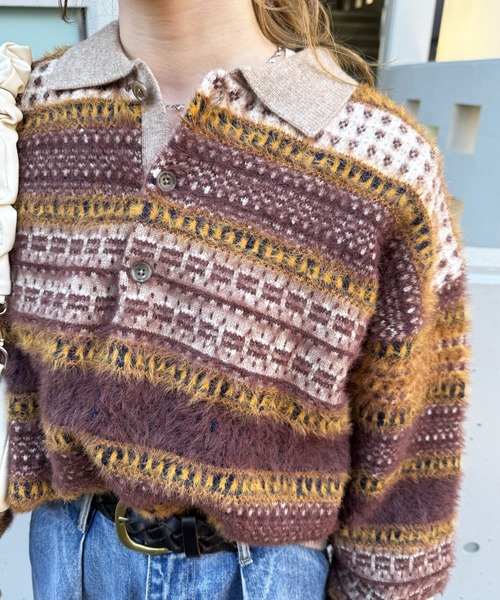 DOUBLE NAME（ダブルネーム）の「USEDジャガードニット（ニット/セーター・レディース・ブラウン系/レッド系・FREE）」の5枚目の写真