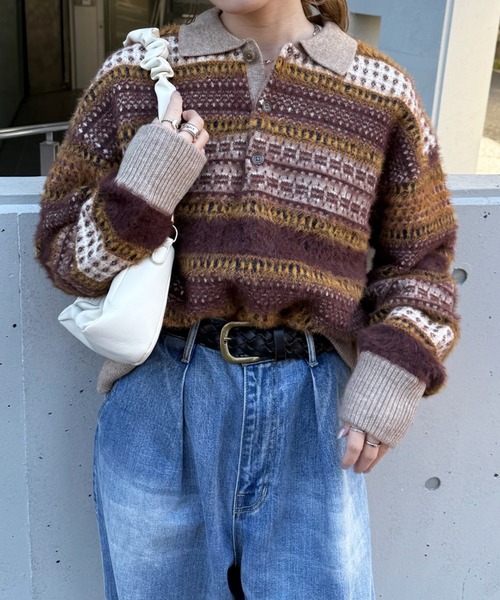 DOUBLE NAME（ダブルネーム）の「USEDジャガードニット（ニット/セーター・レディース・ブラウン系/レッド系・FREE）」の6枚目の写真