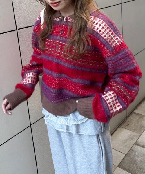 DOUBLE NAME（ダブルネーム）の「USEDジャガードニット（ニット/セーター・レディース・ブラウン系/レッド系・FREE）」の8枚目の写真