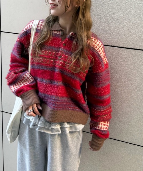 DOUBLE NAME（ダブルネーム）の「USEDジャガードニット（ニット/セーター・レディース・ブラウン系/レッド系・FREE）」の9枚目の写真