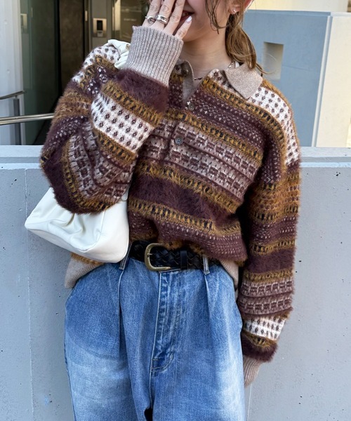 DOUBLE NAME（ダブルネーム）の「USEDジャガードニット（ニット/セーター・レディース・ブラウン系/レッド系・FREE）」の7枚目の写真