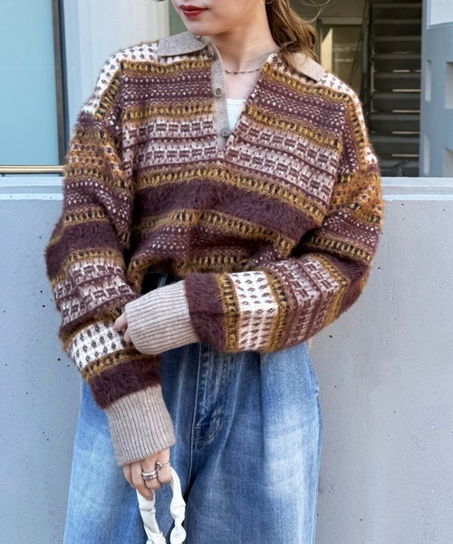 DOUBLE NAME（ダブルネーム）の「USEDジャガードニット（ニット/セーター・レディース・ブラウン系/レッド系・FREE）」の18枚目の写真